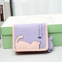 Wholesale Wallets Cartoon Coin Purse Fashion Women Cat Polka Dot Magical Bags PU Handbags Card Holder Printing Short Wallet Zipper cm