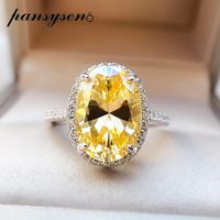 Wholesale 100 Sterling Silver Oval Cut Citrine Simulated Moissanite Diamonds Ring Women Wedding Party Fine Jewelry Cluster Rings