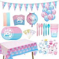 Wholesale Gender Reveal Party Decoration Tableware Paper Cups Plates Boy Or Girl Banner Babyshower Balloon DIY Backdrop Po Props Supply