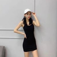 Wholesale Fashion Summer Women Dresses Sexy Sleeveless Solid Color Black White Dress For Ladies Casual Mini Dres