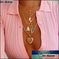 Wholesale Pendant Necklaces Pendants Jewelry Hi Man Vintage Exaggerated Maple Leaf Ancient Egypt Pharaoh Pyramid Heart Fashion Sexy Mti Layer Metal
