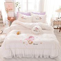 Wholesale Queen calfornial king Bedding Sets Mermaid Embroidery Duvet Cover Set women cotton Flat sheet Pillowcases bed skirt linens twin size DHL HXSJ01