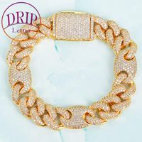 Wholesale 12mm Cuban Bracelet Chain Men s Hip Hop Gold Copper Full Miami Link Rock Solid Back Zircon Jewelry Link