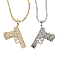 Wholesale Hip Hop Shiny Neck Gold Color Plated Pistol Uzi Gun Pendants Necklaces Chain Necklace For Men Women Party Accessories Punk Chokers