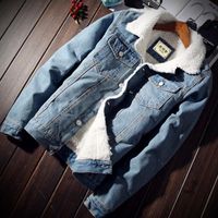 Wholesale Men s Jackets Women Light Blue Winter Jean Outerwear Warm Denim Coats Female Large Size Wool Liner Thicker Jackets3XL