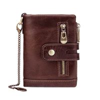 Wholesale Wallets RFID Protection Men Wallet Coin Purse Small Mini Card Holder Chain Male Walet Pocket Genuine Leather Clasp Zip