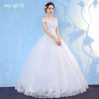 Wholesale HMHS White Boat Neck Bride wedding dress Ball Gown lace up long cheap women clothing party dresses new China H0105