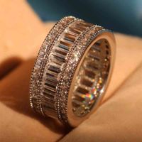 Wholesale ring Free Princess white Topaz Diamonique Simulated Diamond KT White Gold Filled Engagement Wedding Band Size