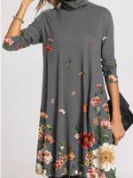 Wholesale Women Turtleneck Long Sleeve Floral Printed Mini Shift Dress Sukienka Plus Size Dresses For xl xl xl Vestido Navidad Casual