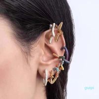 Wholesale Love Heart Star CZ Crystal Earcuffs Earrings For Women Colorful Multi Hoop Ear Cuff Boho Ear Clips On Ear Rainbow Jewelry