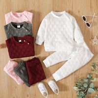 Wholesale kids Clothing Sets Boys Girls Solid color outfits infant toddler plaid Tops pants set Spring Autumn fashion Korean version baby clothes Z5275