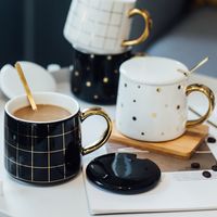 Wholesale Luxury Ceramic Geometric Plaid Polka Dot Pattern Brief Coffee Mug Gold Breakfast Milk Water Cup Drinkware Couple Creative Gifts