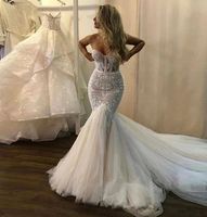 Wholesale Vintgae Lace Wedding Gowns Mermaid Strapless Boho Fish Bridal Dresses Princess Party Gown With Puffy Tulle Skirt