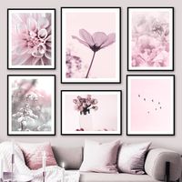Wholesale Pink Dahlia Peony Rose Sky Bird Flower Wall Art Canvas Painting Nordic Posters And Prints Wall Pictures For Living Room Decor