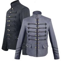 Wholesale Gothic Style Victorian Steampunk Military Coat Men s Hook Clasp Jacket Blazer Suit Band Collar Embroidery For Men Jackets