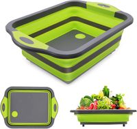 Wholesale Collapsible Cutting Board Chopping Board with Colander in Vegetable Washing Basket Silicone Dish Tub for Kitchen Outdoor Camping Picnic BBQ Prep