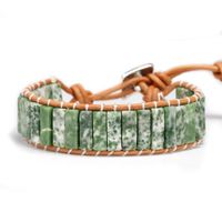 Wholesale Tennis Green Point Stone Bracelet Jewelry Natural Bead Handmade Leather Wrap Women Men HandWork Gift