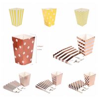 Discount wedding popcorn boxes Gift Wrap 6 12pcs Paper Popcorn Box Rose Gold Stripe Dot Snack Boxes Candy Bags Kids Favor Birthday Wedding Christmas Party Supplies