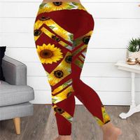 Wholesale Casual Elastic High Waist Sunflower Printed Pants Slim Sexy Solid Color Middle Pencil Female Skinny Leggings Women s Capris