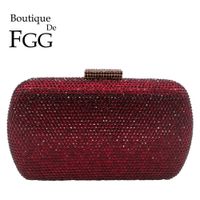 Wholesale Boutique De FGG Wine Red Women Crystal Evening Bags Wedding Metal Clutches Party Cocktail Purse and Handbag