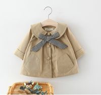 Wholesale Children Fall Coat Spring fashion baby Girls Pure colors Plaid bownot Lapel outwear cute kids casual tops S1115