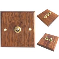 Wholesale Smart Home Control Type Solid Wood Panel Switch Wall Light Retro Brass Toggle Grain Electrical Socket