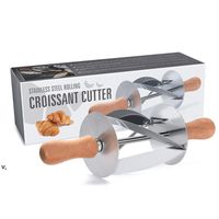 Wholesale Stainless Steel Croissant Rolling Cutter Pizza Bread Slicer Wooden Handle Dough Pastry Knife Practical Baking Kitchen Knife Tools RRA11506