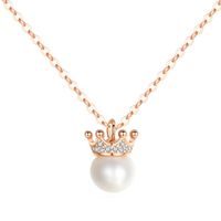 Wholesale 925 Sterling Silver Rose Gold Crown Imitation Pearl Necklace Female Clavicle Chain Gift Mother s Day ASJG