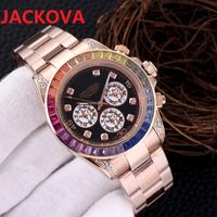 Wholesale Colorful Diamonds Ring Mens Watches mm L Full Stainless Steel Mechanical SS Automatic Movement Self wind Week Calendar Wristwatches Gift