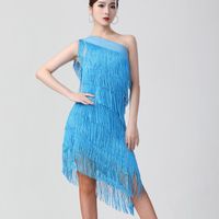 Wholesale Women s Flapper Dress Charleston Party Costumes Sexy One Shoulder Tiered Fringe Latin Salsa Rumba Dance Casual Dresses
