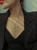 Wholesale Pendant Necklaces Simple Design Titanium Steel Chain White Shell Long Bar Gold Plated Stainless Choker Necklace