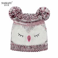 Wholesale Spring and Autumn Winter Fashionable Icelandic Fur Girl s Baby Owl Knitted Fluffy Ball Wool Hat H0GD722