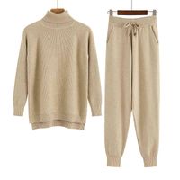 Wholesale Casual Dresses GIGOGOU Pieces Set Women Knitted Tracksuit Turtleneck Sweater Carrot Jogging Pants Pullover CHIC Outwear JD2R