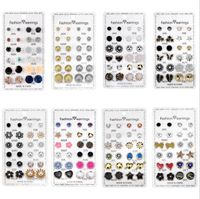 Wholesale 12Pairs set Stud Fashion Butterfly Heart Flower Shape Crystal Piercing Ball Earring Kit Female Charm Jewelry Gift