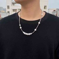 Wholesale Famous star same stitched pearl titanium steel necklace hip hop personality trendsetter men s and women s clavicle chain couple accsori