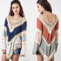 Wholesale Bkning Red Patchwork Pareo Beach Cover Up Women Beachwear Coverups Long Sleeve Cotton Cover Ups Robe de plage Swim Wear V X0726