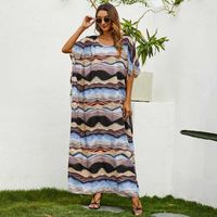 Wholesale Waves Print Long Maxi Dress Women Resort Party Kaftan Full Length Caftan Beach Coverup Tropical Plus Size Tuic Casual Luxe Abaya X0726