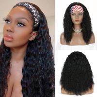 Wholesale Synthetic Wigs Headband Wig Afro Kinky Straight Short Inch With Scarf Heat Resistant Head Band For Women African American