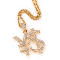 Wholesale Elu jewelry RTS creative dign brass micro pave shiny zircon iced out rich symbol money sign necklace for rapper gift