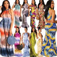 Wholesale women maxi dresses lace dress tie dye printing sexy long sleeves style clothing ladies woman models