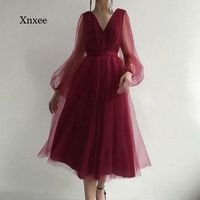 Wholesale Casual Dresses A Line Dress Simple Long Puffy Sleeves Prom V Neck Length Short Evening Gowns Homecoming Fashion Clothing Outfits