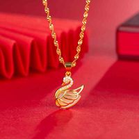 Wholesale suit Hand catenary Sterling Silver Clear CZ Charm BeadIns antique fashion slightly inlaid Swan Pendant Necklace Fashion imitation K copper