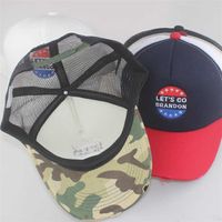 Wholesale Mesh Patchwork Embroidery Let s Go Brandon Ball Hat Washed Holes Truck Driver Hats Baseball Caps Camouflage Snapback Unisex Sport Outdoor Visor G110M2IR