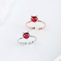 Wholesale Bague Ringen Cute Cat Ring For Women Charms Silver Jewelry Red Gemstone S925 Female Dating Birthday Gift Lovely Kitty Party Cluster Ring