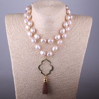 Wholesale Pendant Necklaces MOODPC Bohemian Jewelry Pearl And Lip Brown Tassel Necklace For Women