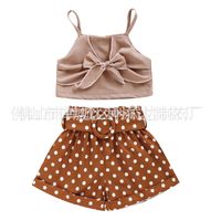 Wholesale Toddler Baby Girl Clothes sets Summer Solid Color Strap Bowknot Crop Tops Polka Dot Short Pants Outfits Y Y2