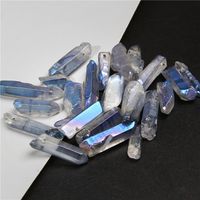 Wholesale 10pcs blue gray titanium quartz top drilled point pendant natural rough rock crystal pillar sticks beads jewelry