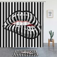 Wholesale Shower Curtains Black And White Stripes Set Sexy Red Lips Non slip Rug Washable Bathroom Decor Screen Bath Mat Entrance Door