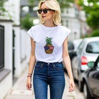 Wholesale Funny Pineapple Printed USA Fashion Women Tops Tshirt Creative Design Graphic Harajuku Clothes Hipster Punk Style Female T Shirt Women s