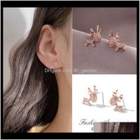 Wholesale Drop Delivery Rose Golden Crystal Elk Stud Earrings Cute Moose Animal Rhinestone Earring Fashion Jewelry Christmas Gifts For Girls Diar